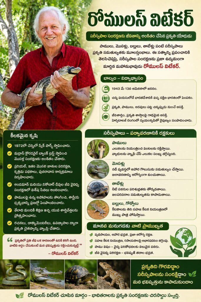 సరీసృపాల ప్రపంచానికి జీవం పోసిన ప్రకృతి సంరక్షకుడు – రోములస్ విటేకర్ 