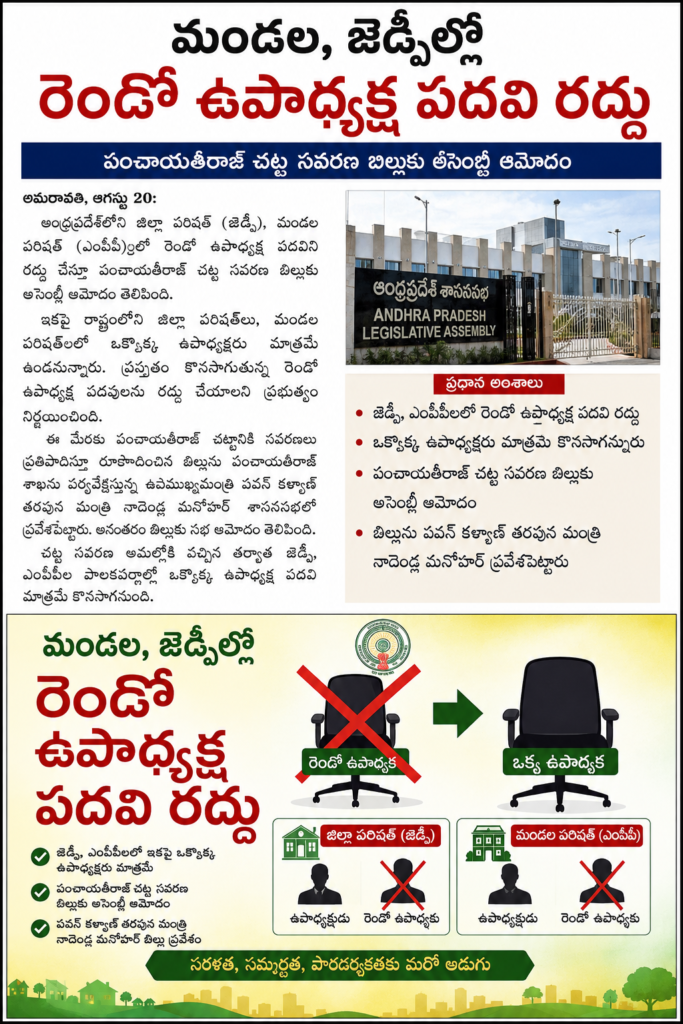 మండల, జెడ్పీల్లో రెండో ఉపాధ్యక్ష పదవి రద్దు