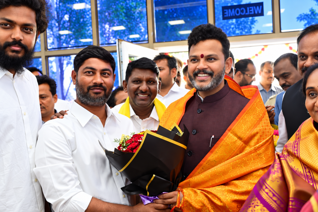 కేంద్ర పౌర విమానయాన మంత్రికి ఘన స్వాగతం